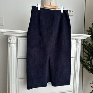 Babaton Faux Suede Midi Skirt – Navy | Heavy Premium Fabric | Size 8